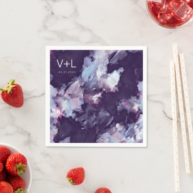 Servilleta De Papel Boda Purple Modern Brush Stroke (In situ)