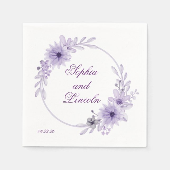 Servilleta De Papel Boda Púrpura Especial Floral (Anverso)