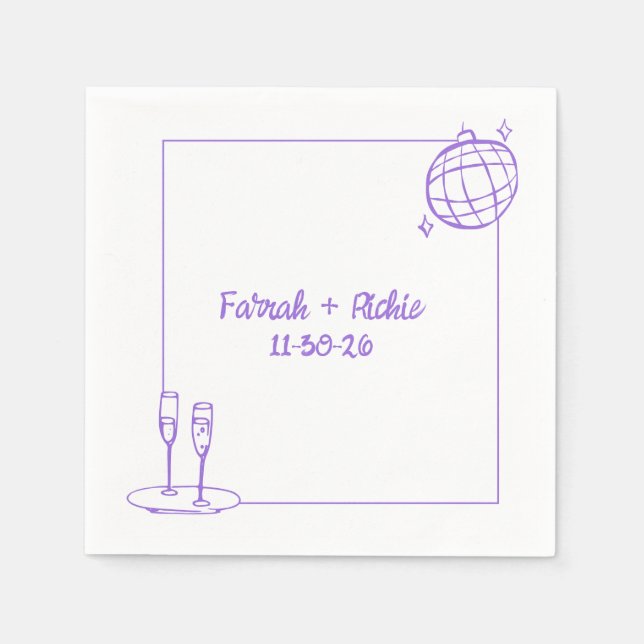 Servilleta De Papel Boda púrpura personalizado Retro Discoteca Whimsic (Anverso)