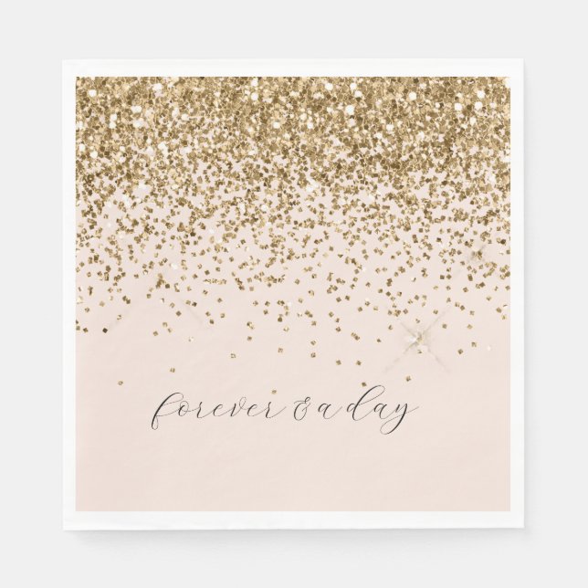 Servilleta De Papel Boda Purpurina de Rubor Gold Glam (Anverso)