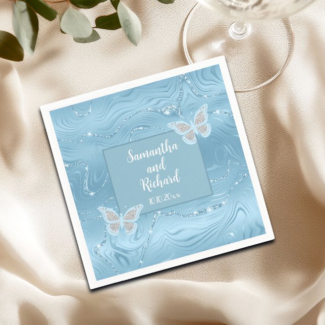 Servilleta De Papel Boda Purpurina Dusty Blue Silver (Subido por el creador)