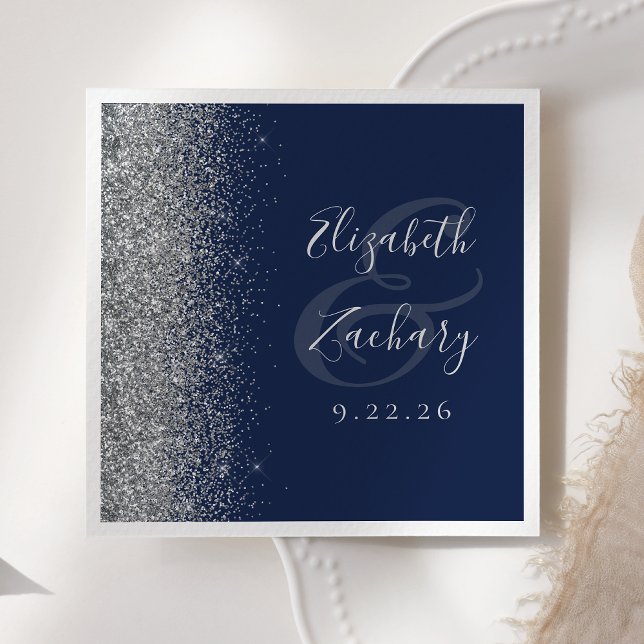 Servilleta De Papel Boda Purpurina Navy Blue Silver (Subido por el creador)