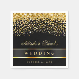 Servilleta De Papel Boda Purpurina negro y oro