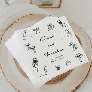 Servilleta De Papel Boda quirky de mano negra y blanca