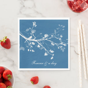 Servilleta De Papel Boda Ramas de Pájaro Blanco Azul