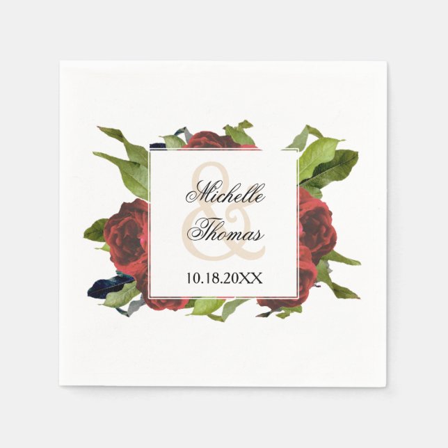 Servilleta De Papel Boda Red Rose Bouquet Floral (Anverso)