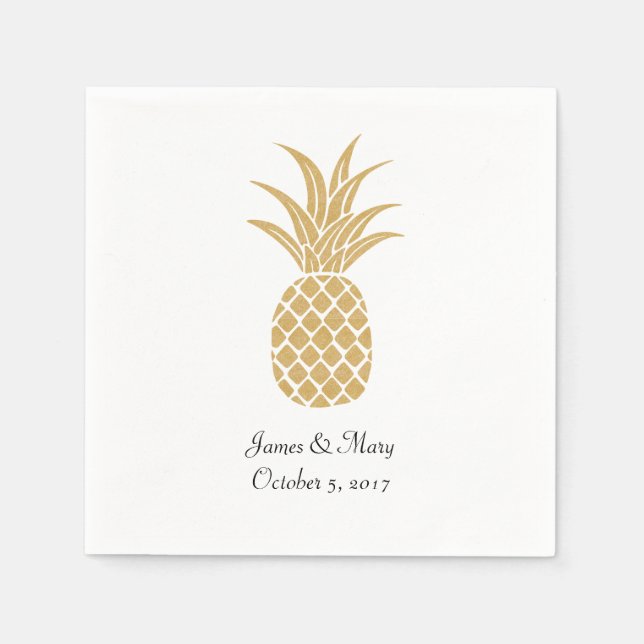 Servilleta De Papel Boda Regal Gold Pineapple Cocktail Napkins (Anverso)
