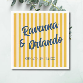 Servilleta De Papel Boda Retro Azul Medianoche con Franjas Melocotón S