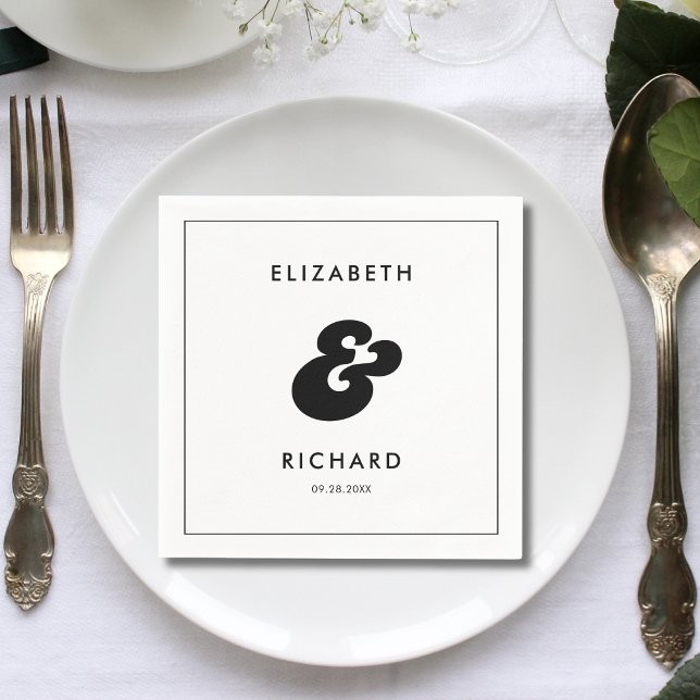 Servilleta De Papel Boda Retro con Estilo en Blanco y Negro (Retro black and white wedding napkins add a stylish, cohesive touch to your reception table.)