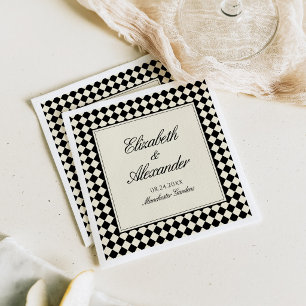 Servilleta De Papel Boda Retro de Diamantes a Cuadros con Dinero Antig