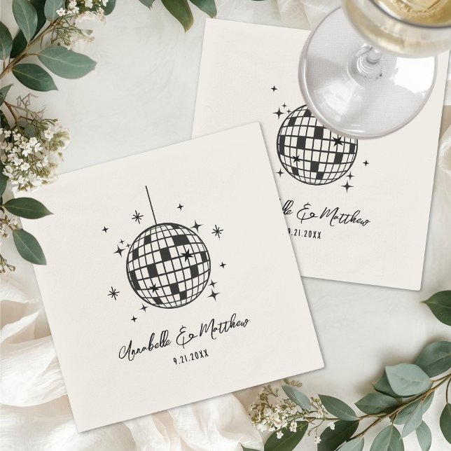 Servilleta De Papel Boda Retro Disco Dibujada a Mano (Hand Drawn Disco Retro Wedding Napkins )