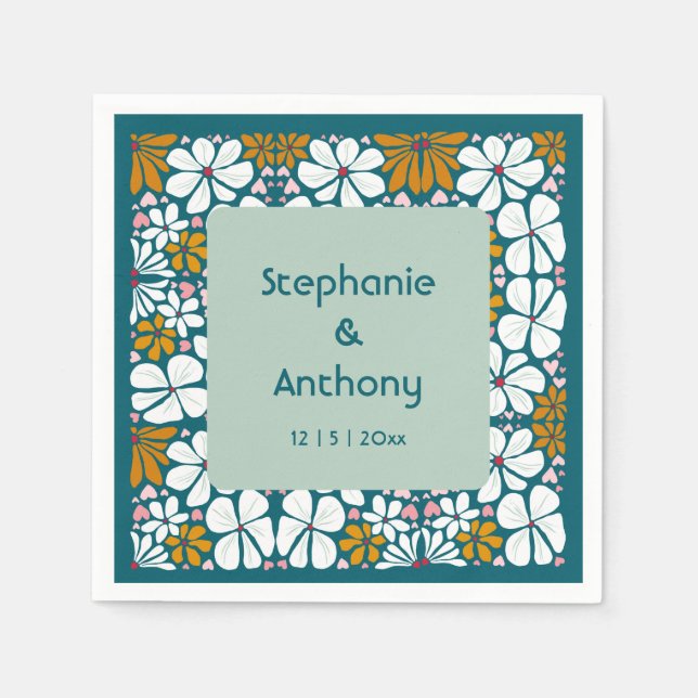Servilleta De Papel Boda Retro Flores Groovy Boho de los años 70 (Anverso)