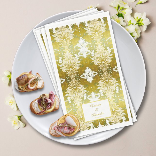 Servilleta De Papel Boda Retro Gold Green Damask (Subido por el creador)