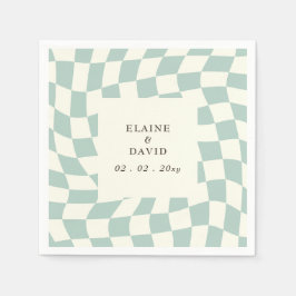 Servilleta De Papel Boda Retro Groovy Green Checkerboard