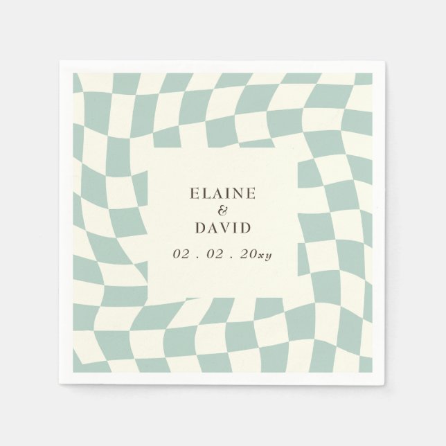 Servilleta De Papel Boda Retro Groovy Green Checkerboard (Anverso)