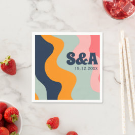 Servilleta De Papel Boda Retro Groovy Pastel Rosa Azul Naranja