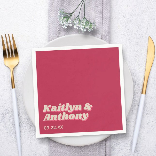 Servilleta De Papel boda Retro Groovy Viva Magenta de los años 70 (Subido por el creador)