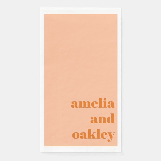 Servilleta De Papel Boda Retro Personalizada Retro Naranja Peach Minim (Anverso)