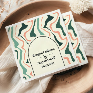 Servilleta De Papel Boda Retro Swirl Arch Verde Menta y Rosa