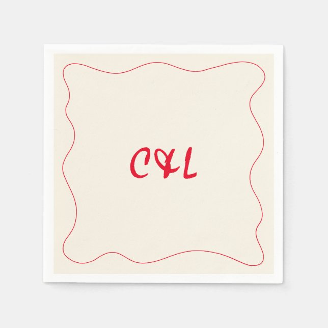 Servilleta De Papel Boda Rojo Whimsical Retro Escrito A Mano (Anverso)