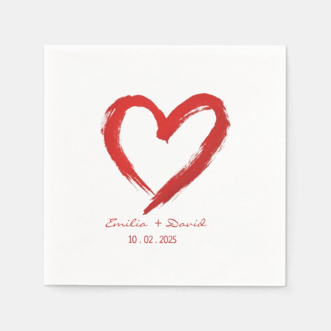 Servilleta De Papel Boda romántica Corazón Rojo (Anverso)