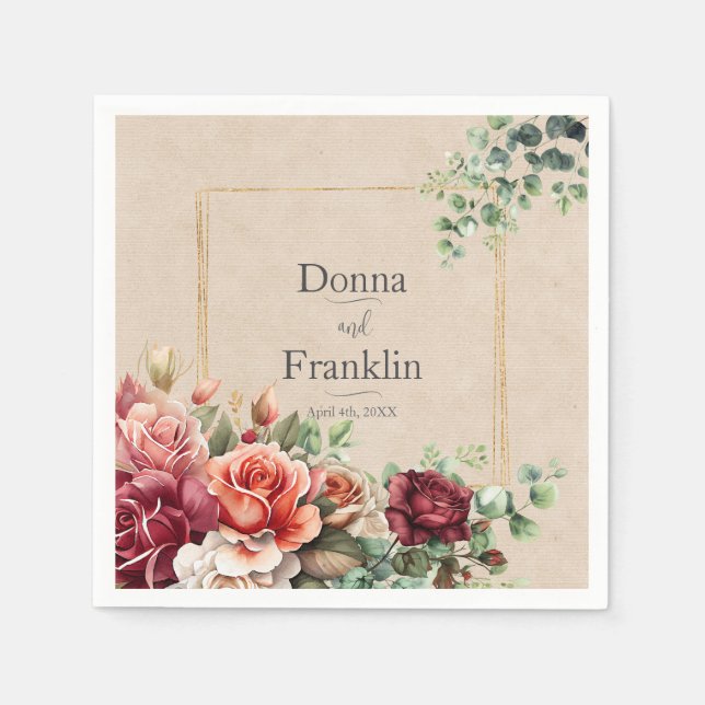 Servilleta De Papel Boda Romántica de Rosa Floral Eucalipto (Anverso)