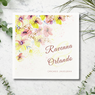 Servilleta De Papel Boda romántica floral amarilla pastel Pansy Meloco