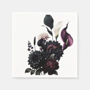 Servilleta De Papel Boda Romántica Floral Blanca Oscura y Melancólica