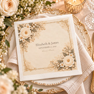 Servilleta De Papel Boda Romántica Floral de Encaje Ivory Antiguo