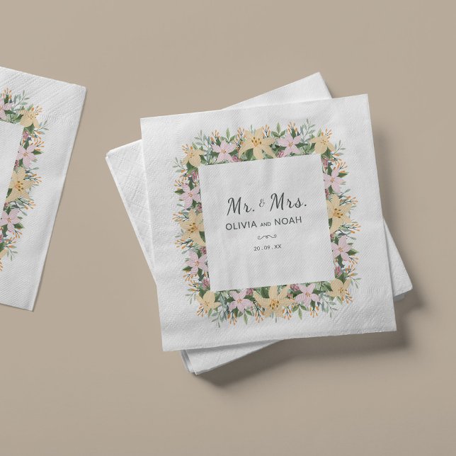Servilleta De Papel Boda Romántica Floral Sr y Sra (Subido por el creador)