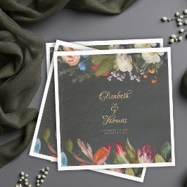 Servilleta De Papel Boda Romántica y Oscura con Rojos Florales Góticos