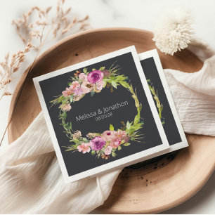 Servilleta De Papel Boda romántico con flor violeta rosada