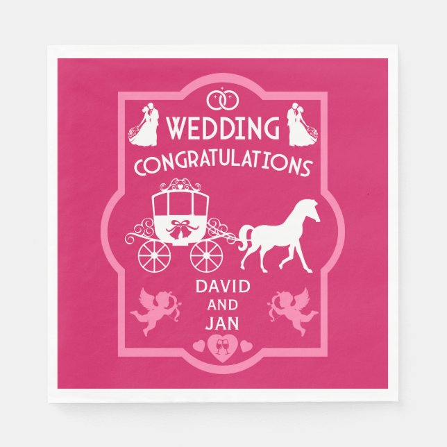 Servilleta De Papel Boda Romántico De Caballos Y Carros (Anverso)