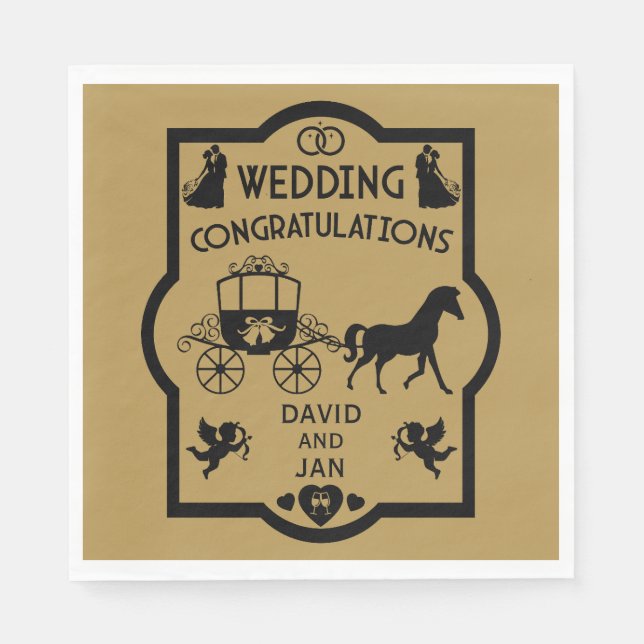 Servilleta De Papel Boda Romántico De Caballos Y Carros (Anverso)
