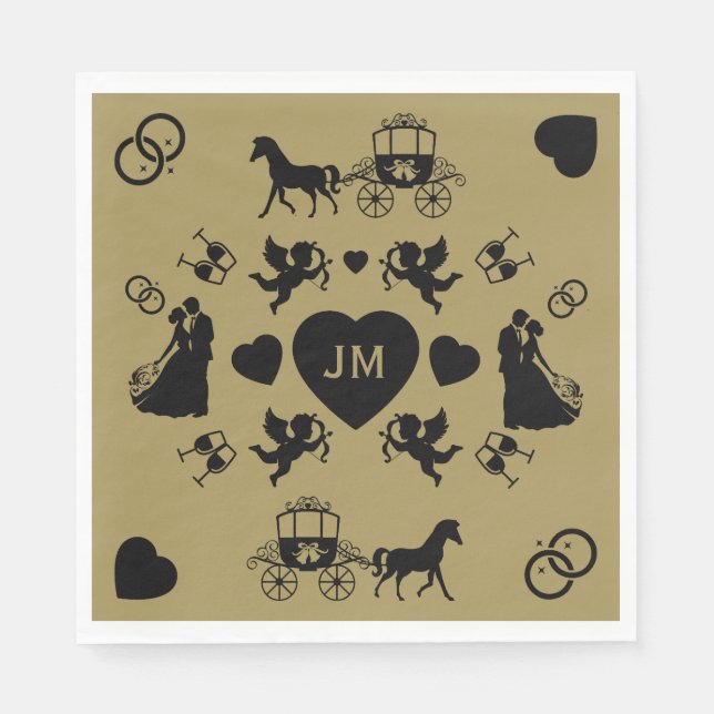 Servilleta De Papel Boda Romántico De Caballos Y Carros (Anverso)