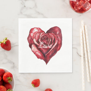 Servilleta De Papel Boda Romántico de Corazón Floral Rosa Rojo