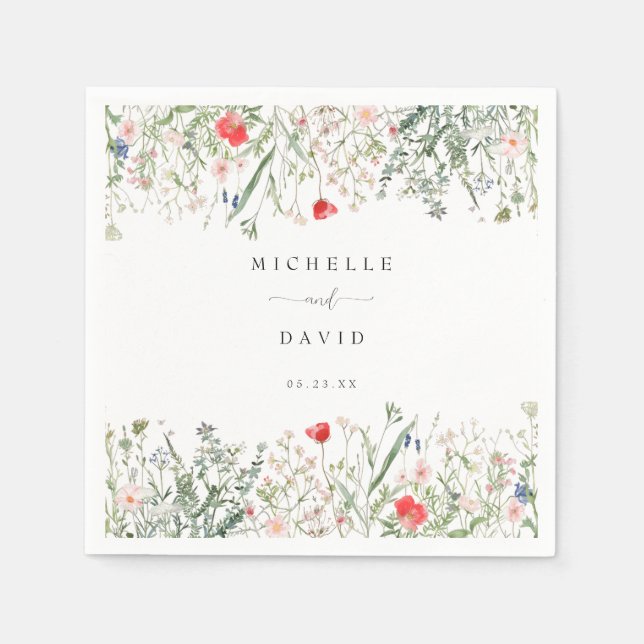 Servilleta De Papel Boda Romántico de Flores Silvestres (Anverso)