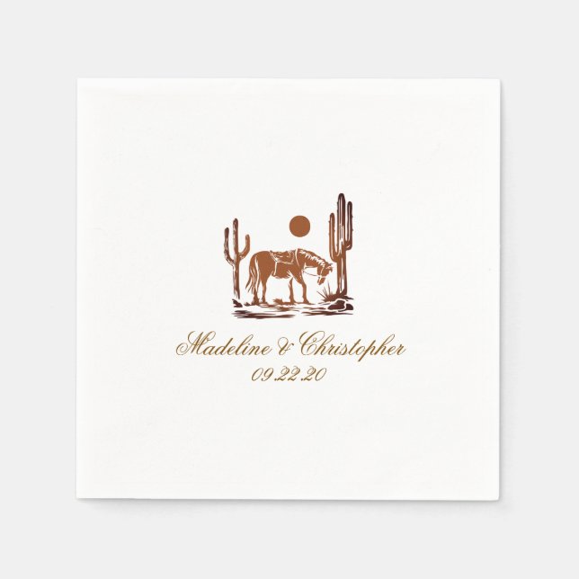 Servilleta De Papel Boda romántico de Western Dark Brown (Anverso)