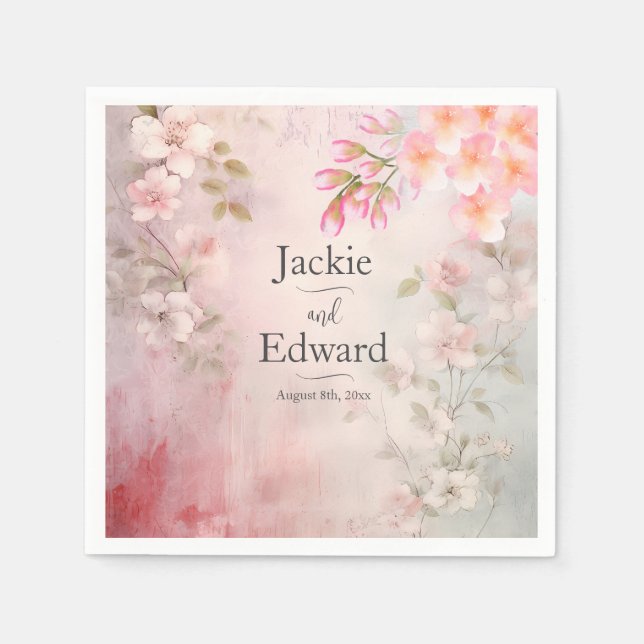 Servilleta De Papel Boda Romántico Floral Rosa (Anverso)