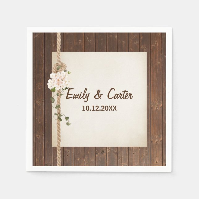 Servilleta De Papel Boda Rope Knot Sobre La Madera (Anverso)