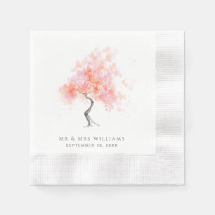 Servilleta De Papel Boda rosa minimo de color de agua de árbol moderno