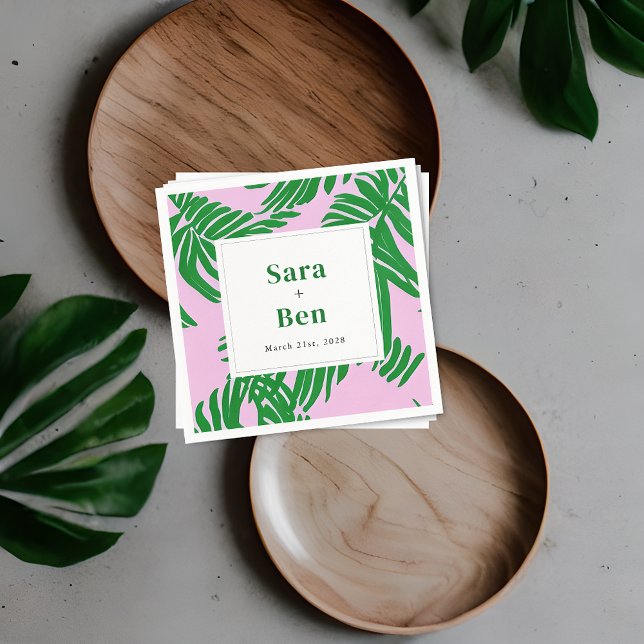 Servilleta De Papel Boda rosa moderno + verde palmera (Subido por el creador)