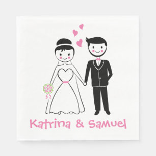 Servilleta De Papel Boda Rosa Negro Novia Dibujos Animados Novio