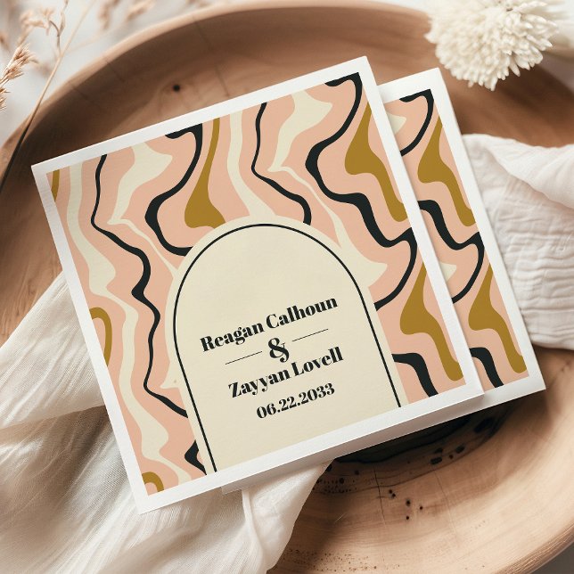 Servilleta De Papel Boda Rosa Negro Oro Arco Remolino Retro (Subido por el creador)