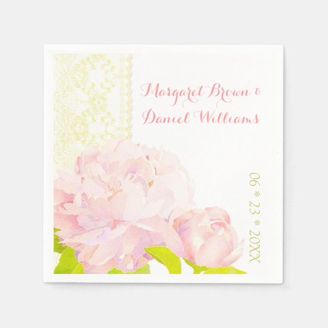 Servilleta De Papel Boda Rosa Peony Ivory Faux Lace (Anverso)