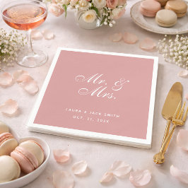 Servilleta De Papel Boda Rosa Polvo Sr. y Sra. Rosa Polvo Blanco Scrip