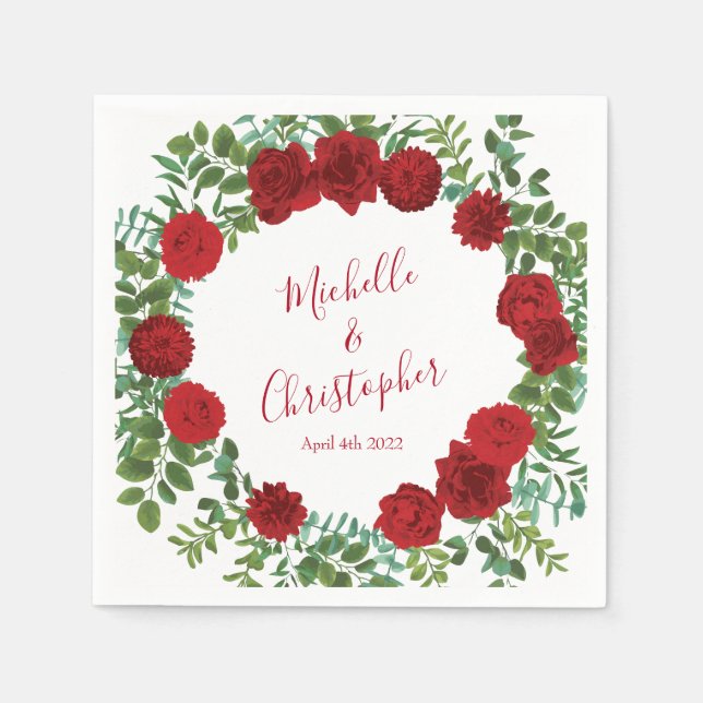 Servilleta De Papel Boda Rosa Roja (Anverso)