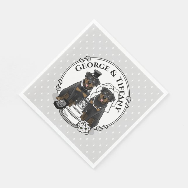 Servilleta De Papel Boda Rottweilers Bride y Groom Dogs Cute (Esquina)