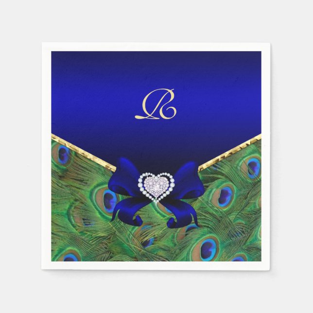 Servilleta De Papel Boda Royal Blue Peacock Papel Fiesta Napkins (Anverso)