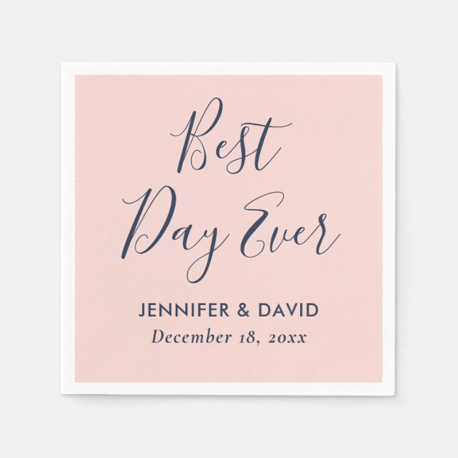 Servilleta De Papel Boda Rubor con escritura moderna y azul marino (Anverso)